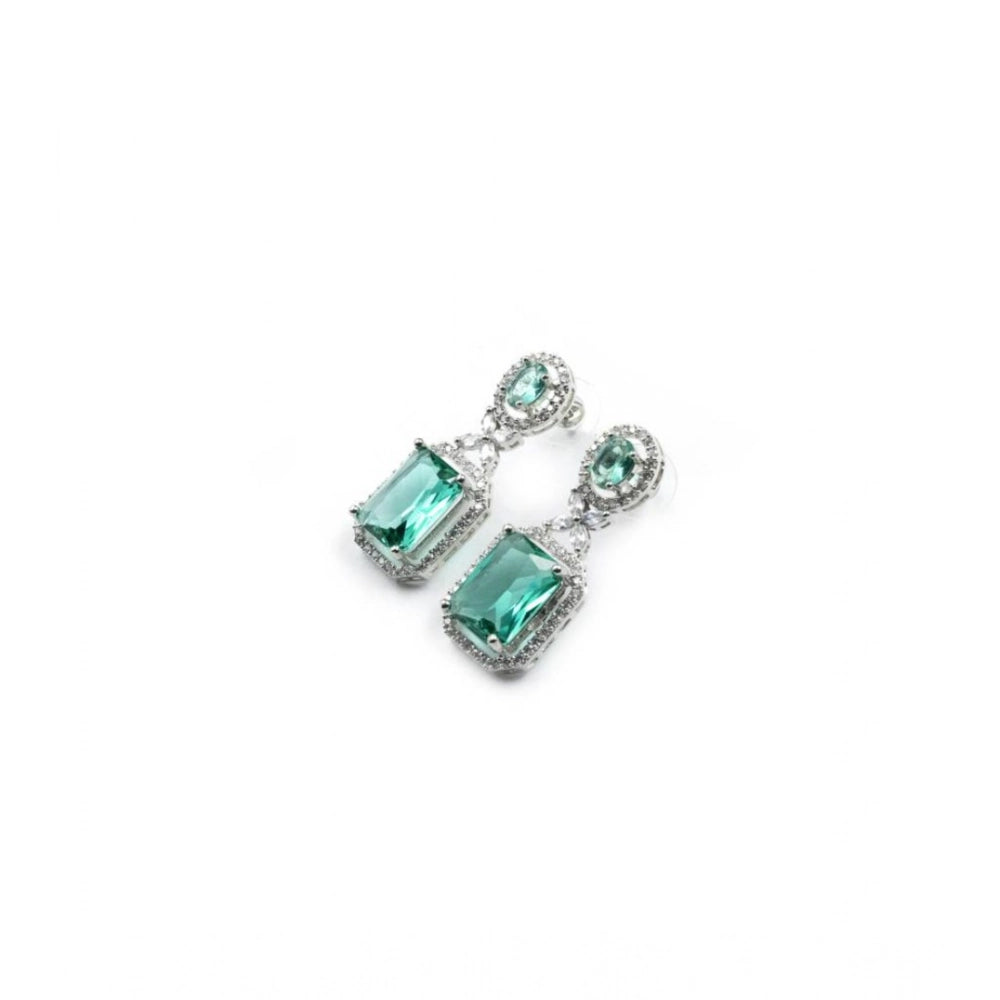 Women'S Brass Silver Plated Drop Earrings (Green)