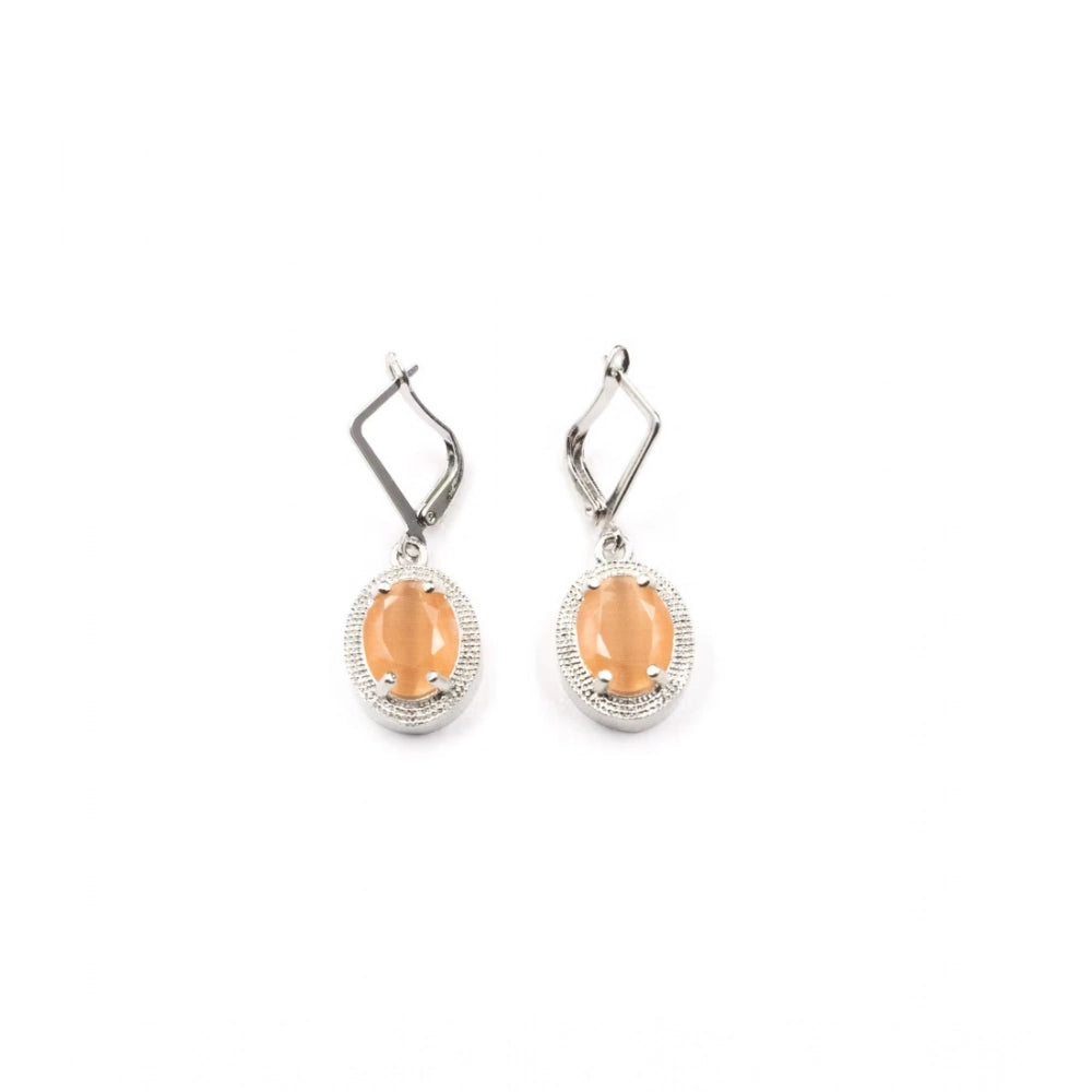 Women'S Brass Silver Plated Pendant Set (Orange)