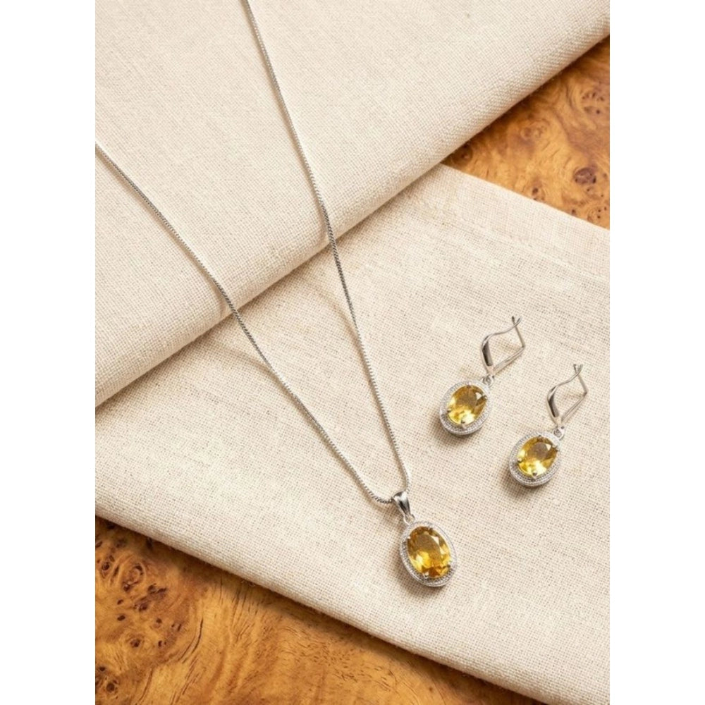 Women'S Brass Silver Plated Pendant Set (Yellow)