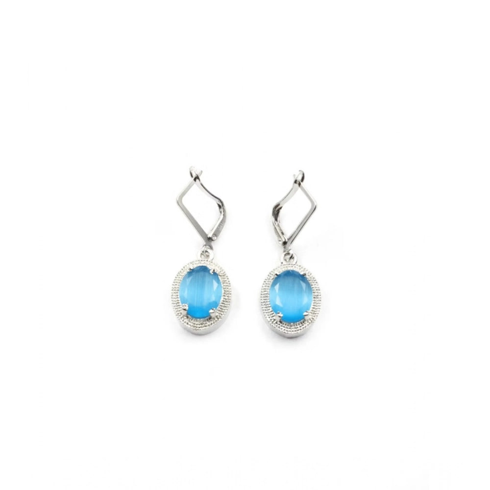 Women'S Brass Silver Plated Pendant Set (Blue)