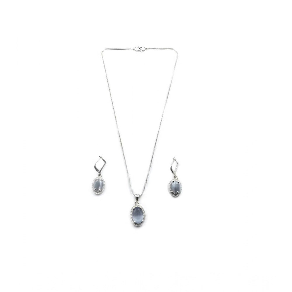 Women'S Brass Silver Plated Pendant Set (Grey)