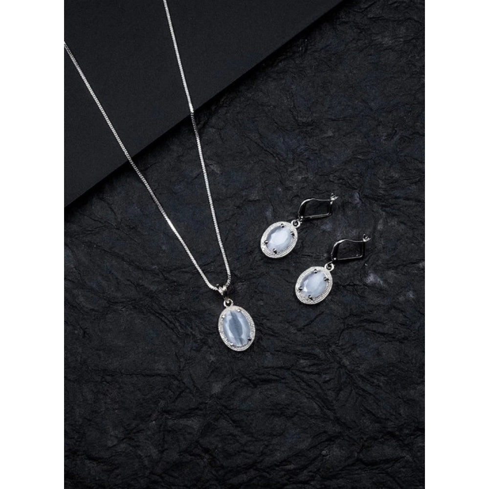 Women'S Brass Silver Plated Pendant Set (Grey)