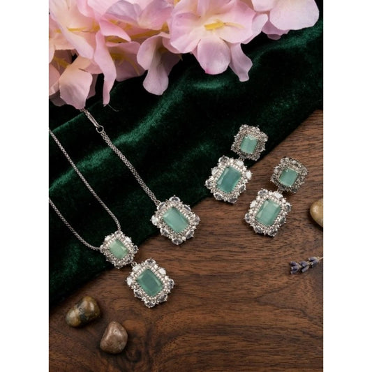Women'S Brass Silver Plated Pendant Set (Mint)