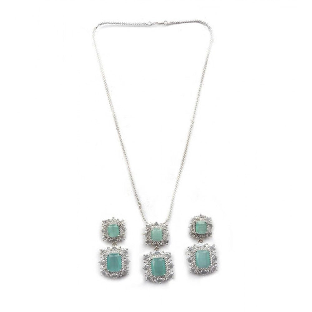 Women'S Brass Silver Plated Pendant Set (Mint)
