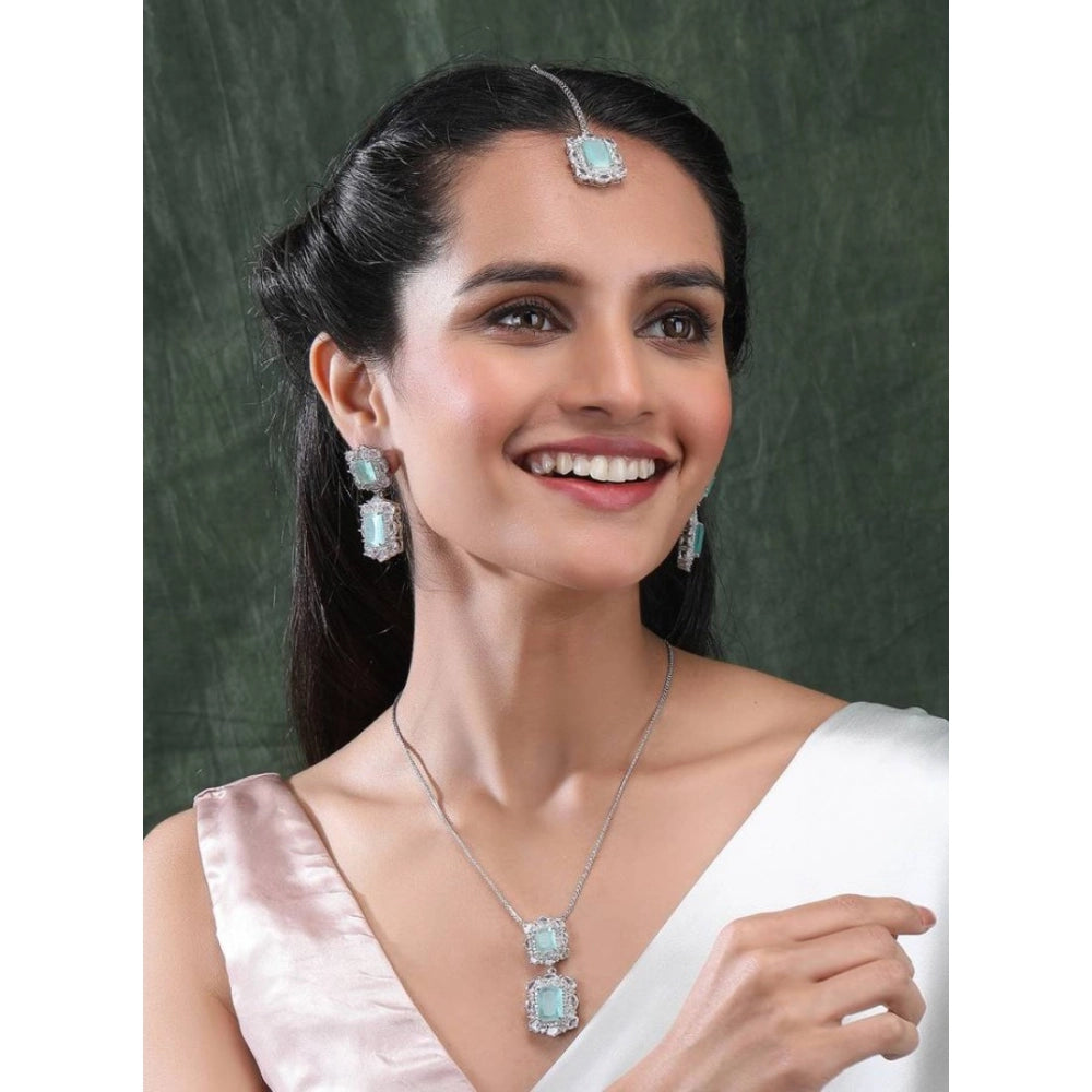 Women'S Brass Silver Plated Pendant Set (Mint)