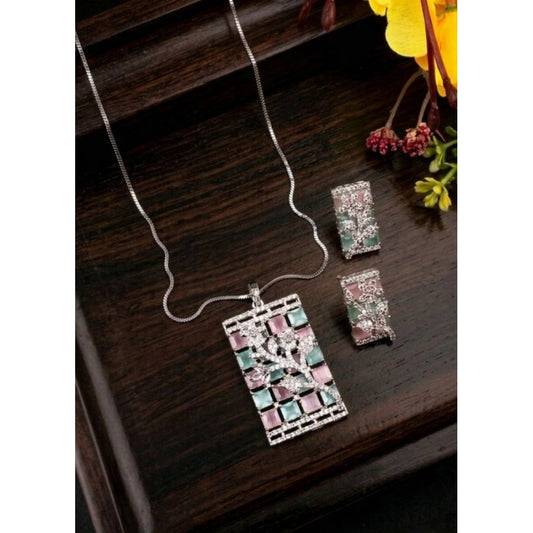 Women'S Brass Silver Plated Pendant Set (Multicolor)