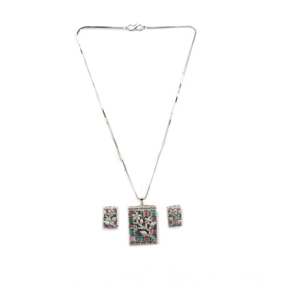 Women'S Brass Silver Plated Pendant Set (Multicolor)