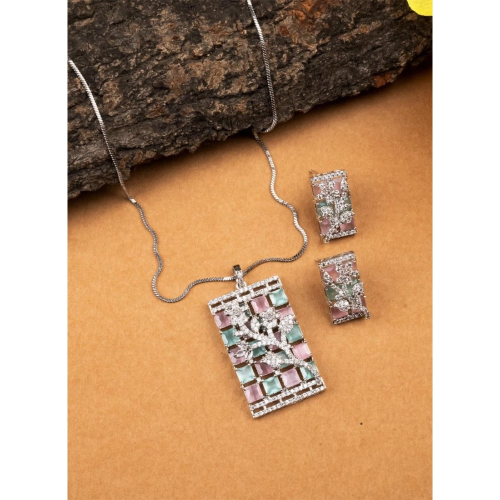 Women'S Brass Silver Plated Pendant Set (Multicolor)