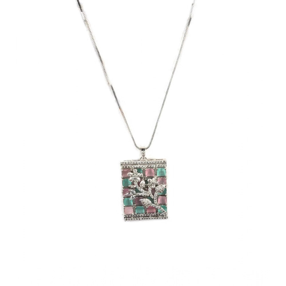Women'S Brass Silver Plated Pendant Set (Multicolor)