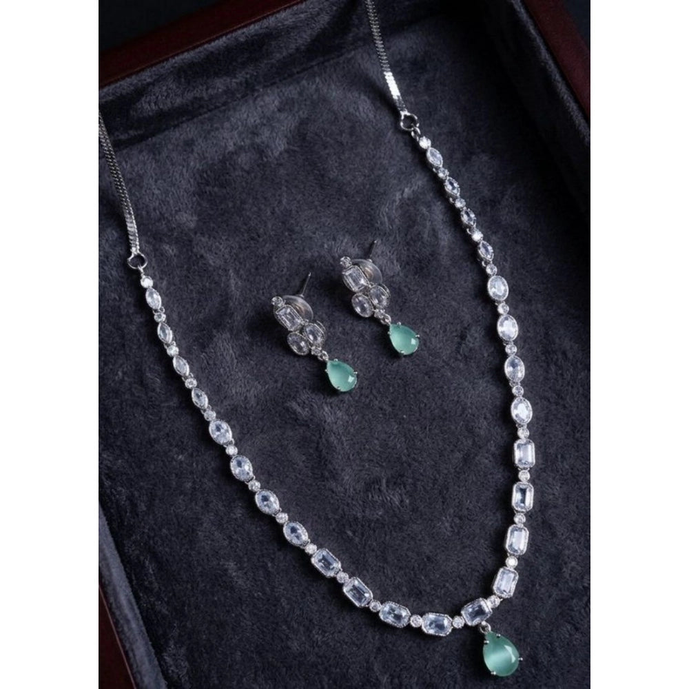 Women'S Brass Silver Plated Necklace Set (Turquoise)