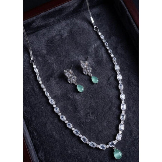 Women'S Brass Silver Plated Necklace Set (Turquoise)