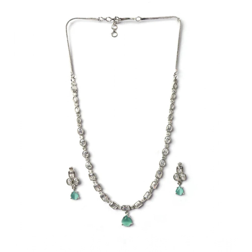 Women'S Brass Silver Plated Necklace Set (Turquoise)
