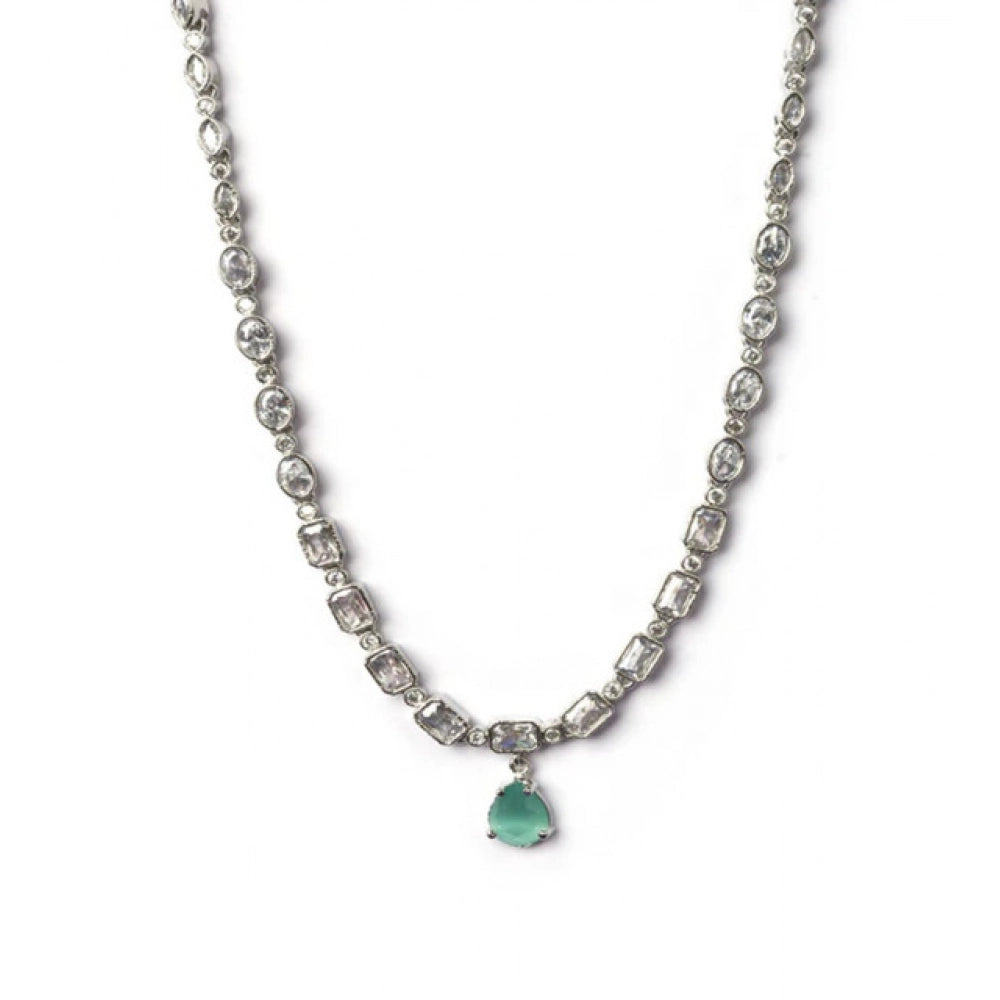 Women'S Brass Silver Plated Necklace Set (Turquoise)
