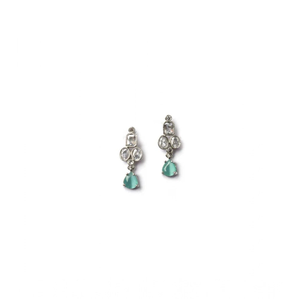 Women'S Brass Silver Plated Necklace Set (Turquoise)
