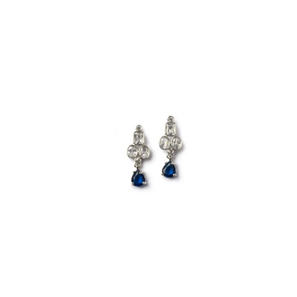 Women'S Brass Silver Plated Necklace Set (Blue)