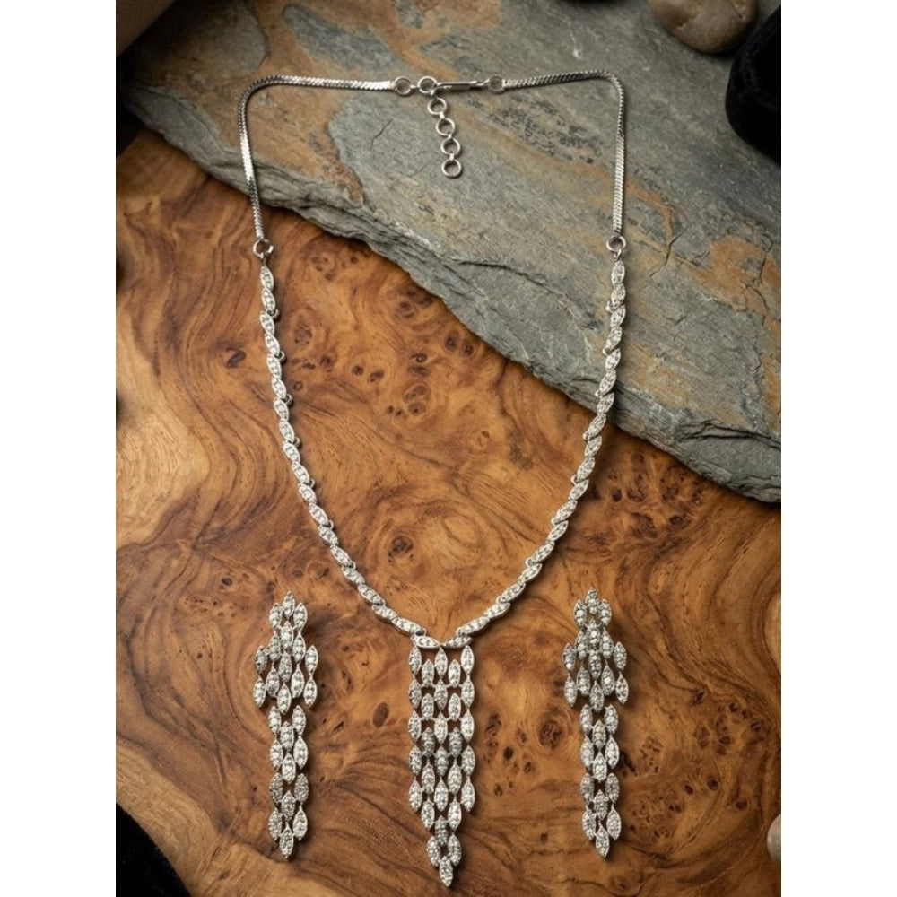 Women'S Brass Silver Plated Necklace Set (Silver)