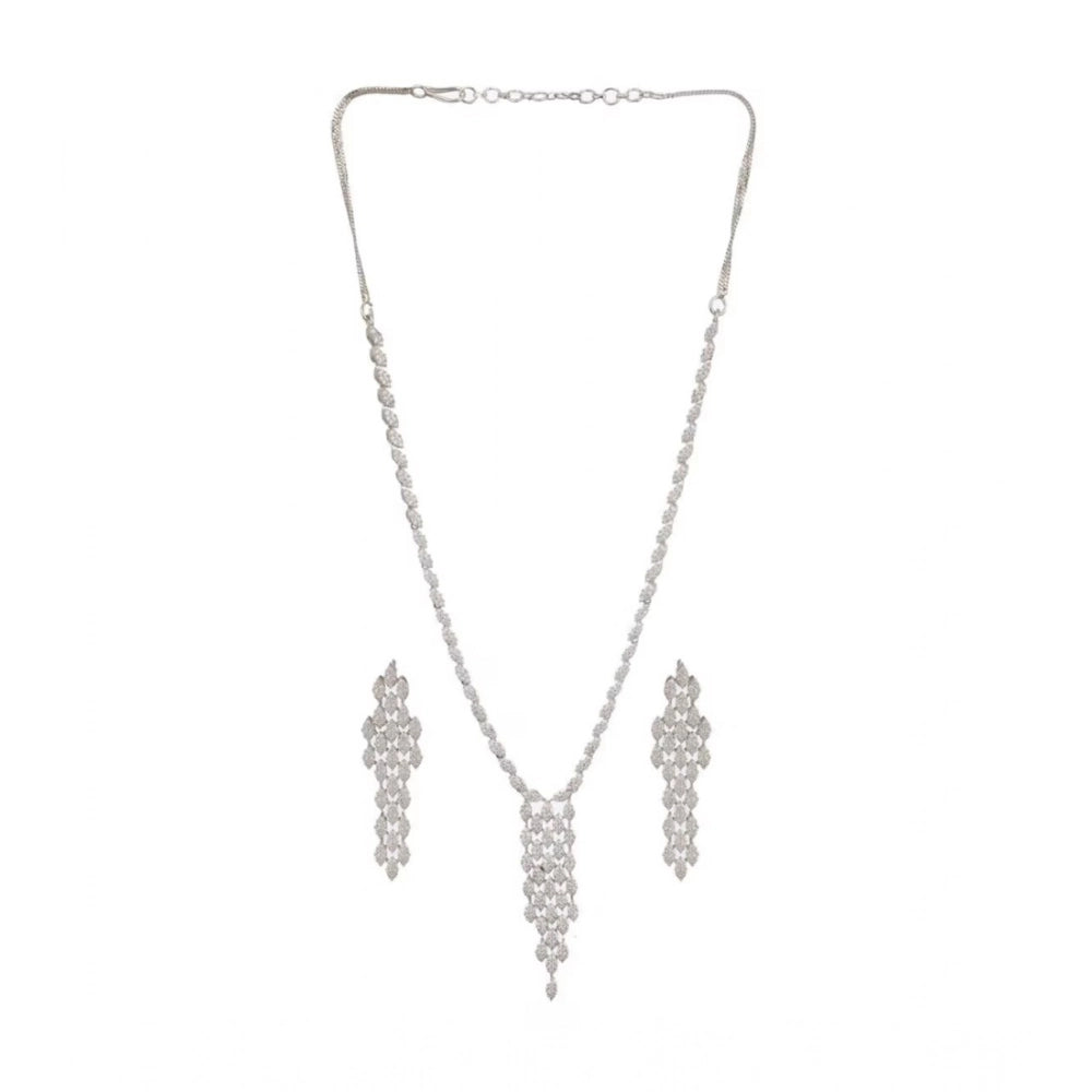 Women'S Brass Silver Plated Necklace Set (Silver)