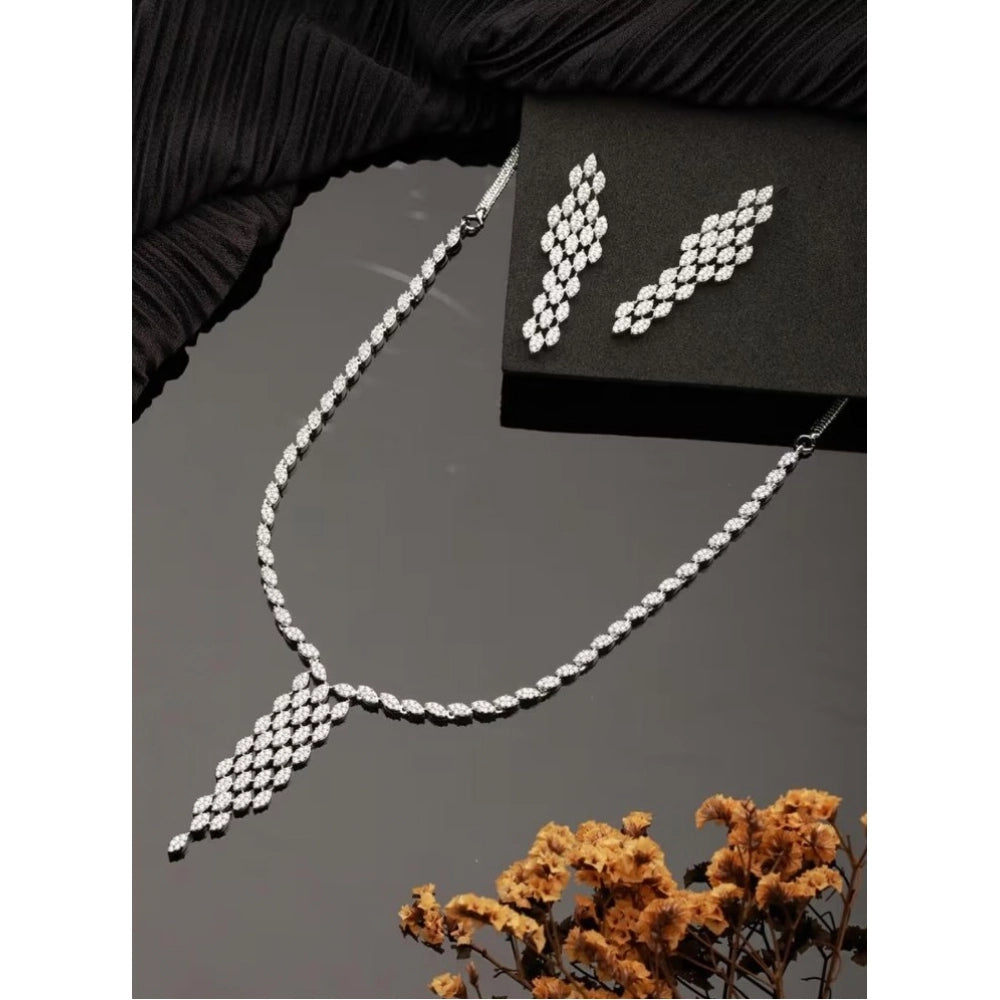Women'S Brass Silver Plated Necklace Set (Silver)