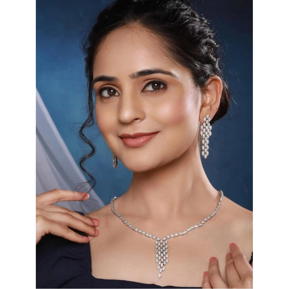 Women'S Brass Silver Plated Necklace Set (Silver)