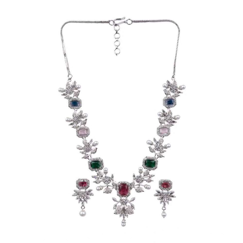 Women'S Brass Silver Plated Necklace Set (Multicolor)