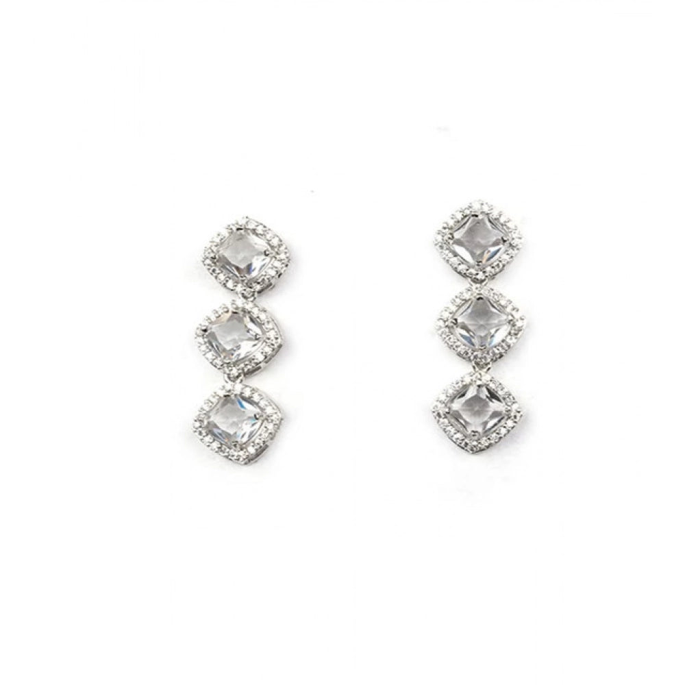 Women'S Brass Silver Plated Necklace Set (White)