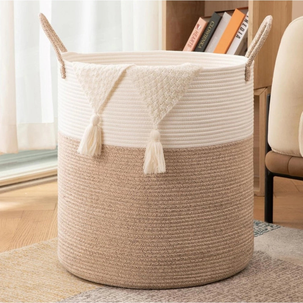 Cotton 12X14 Inch-Kidi-Handle Storage Basket For Clothes With
