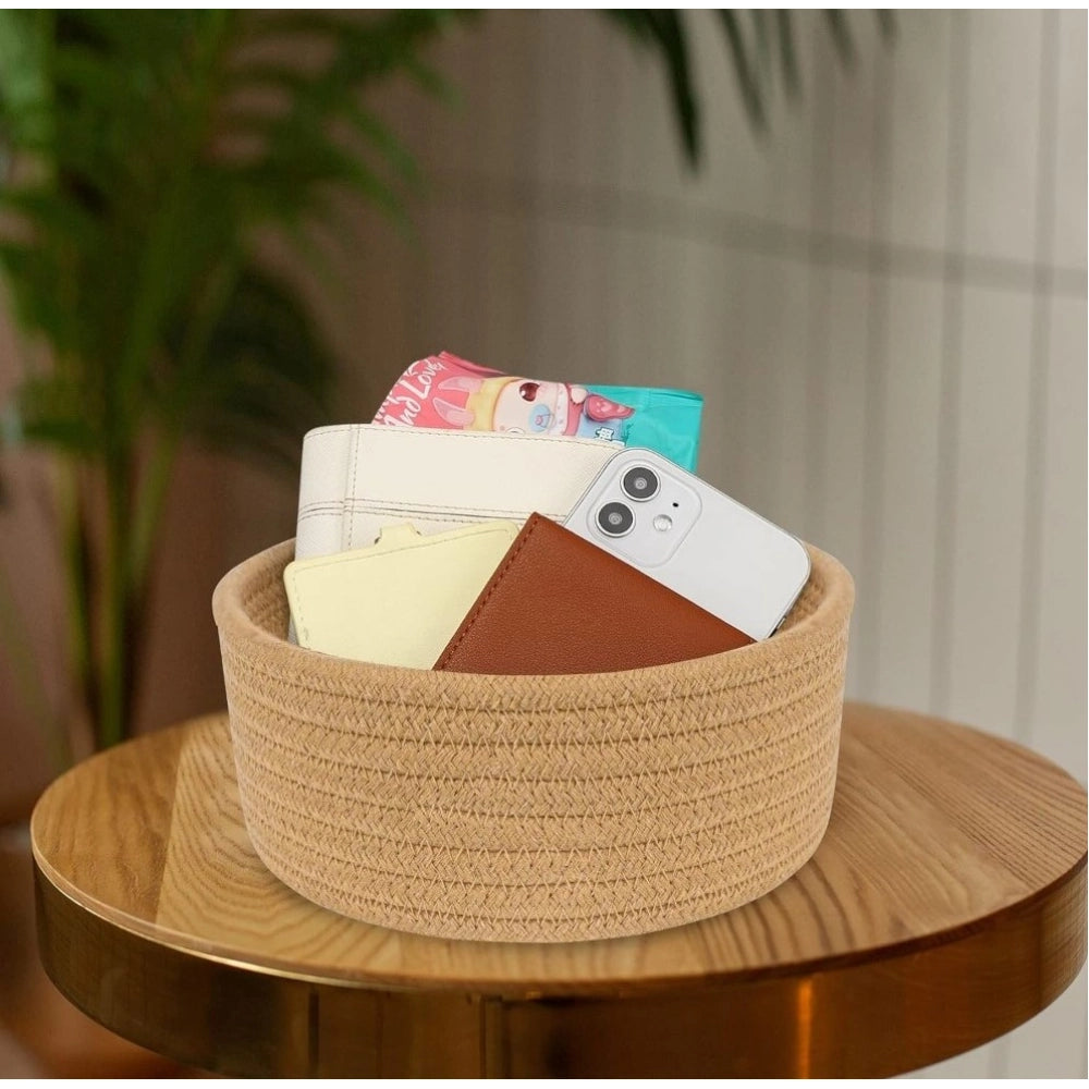 Cotton 8X3 Inch Round 1 Pcs Bedside Organizer With Out Lid (Be