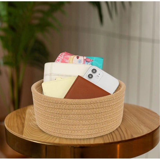 Cotton 8X3 Inch Round 1 Pcs Bedside Organizer With Out Lid (Be
