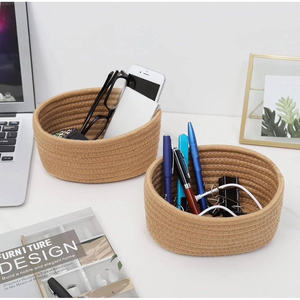 Cotton 8X3 Inch Round 2 Set Bedside Organizer With Out Lid (Be