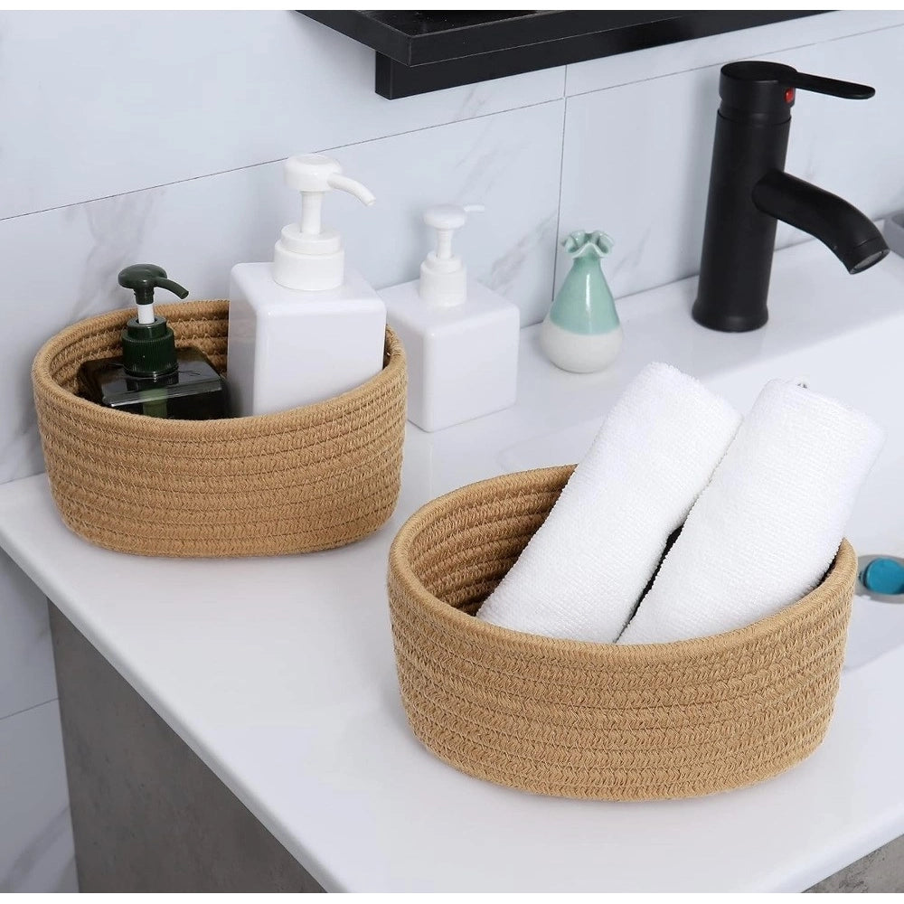 Cotton 8X3 Inch Round 2 Set Bedside Organizer With Out Lid (Be