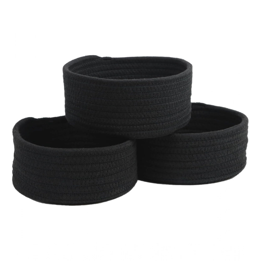 Cotton 8X3 Inch Round 3 Set Bedside Organizer With Out Lid (Bl