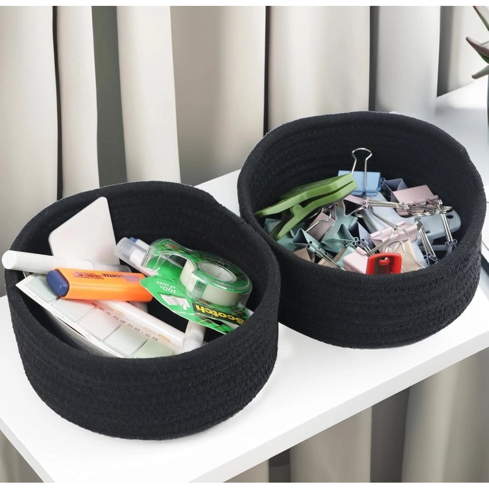 Cotton 8X3 Inch Round 3 Set Bedside Organizer With Out Lid (Bl