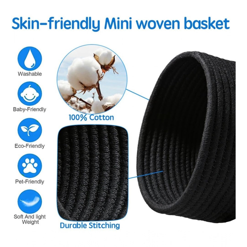 Cotton 8X3 Inch Round 3 Set Bedside Organizer With Out Lid (Bl