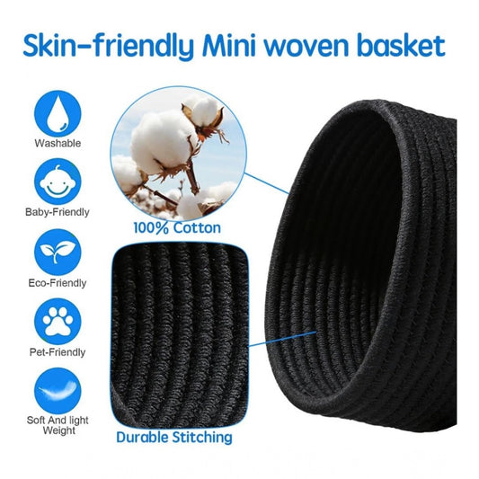 Cotton 8X3 Inch Round 3 Set Bedside Organizer With Out Lid (Bl