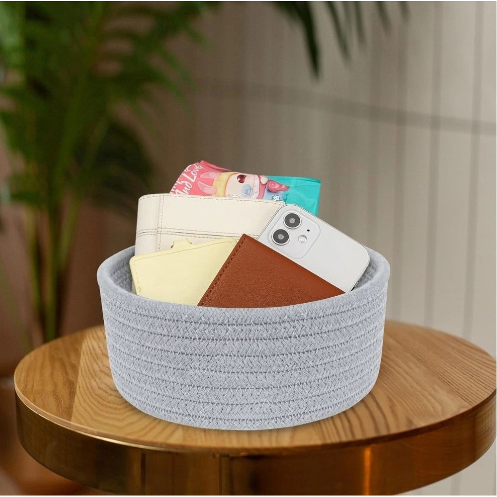 Cotton 8X3 Inch Round 1 Pcs Bedside Organizer With Out Lid (Gr