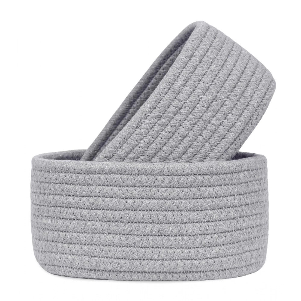 Cotton 8X3 Inch Round 2 Set Bedside Organizer With Out Lid (Gr