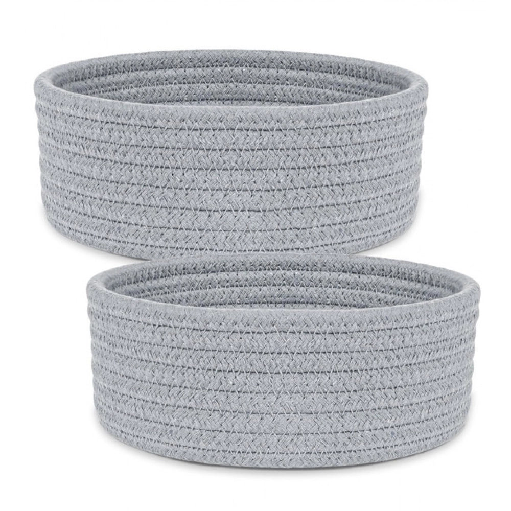 Cotton 8X3 Inch Round 2 Set Bedside Organizer With Out Lid (Gr