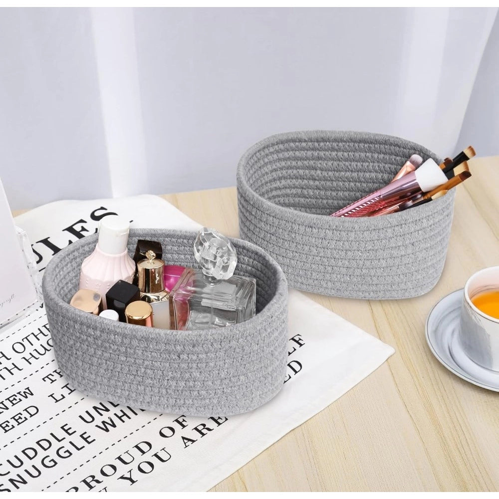 Cotton 8X3 Inch Round 2 Set Bedside Organizer With Out Lid (Gr