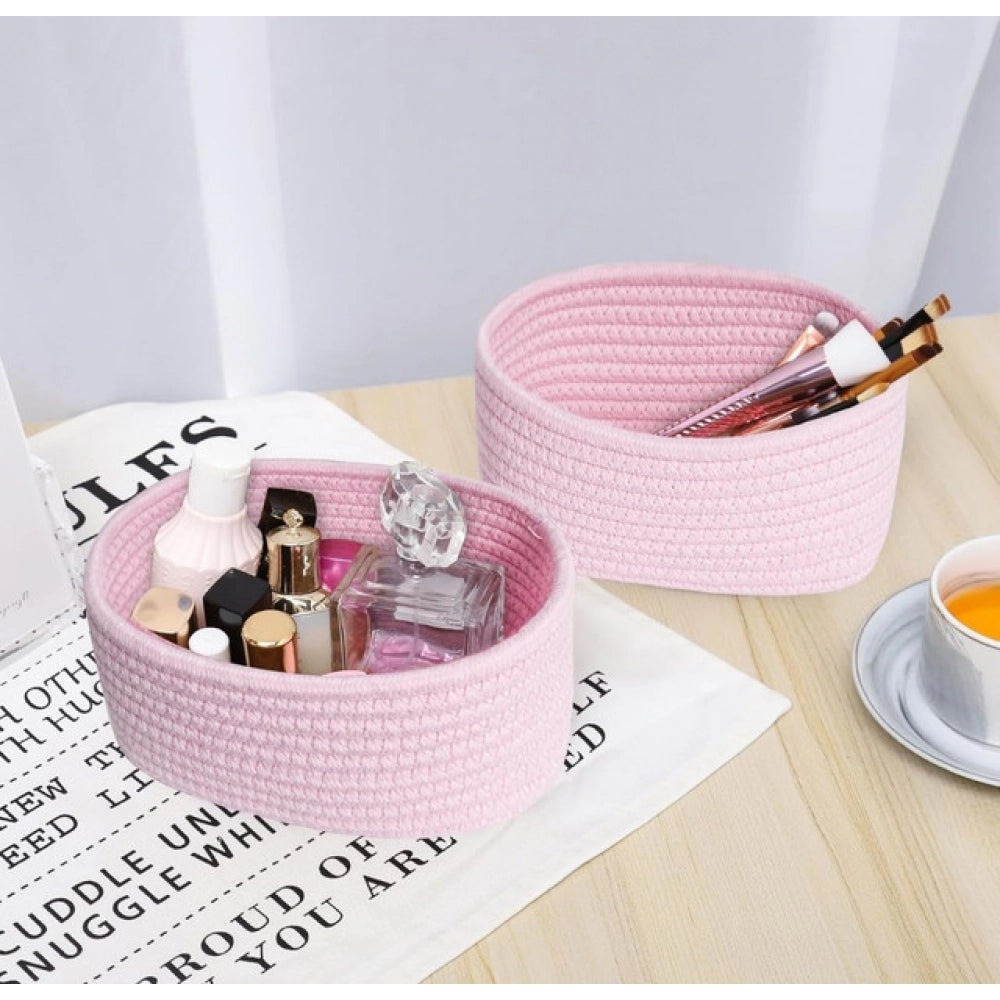 Cotton 8X3 Inch Round 2 Set Bedside Organizer With Out Lid (Pi