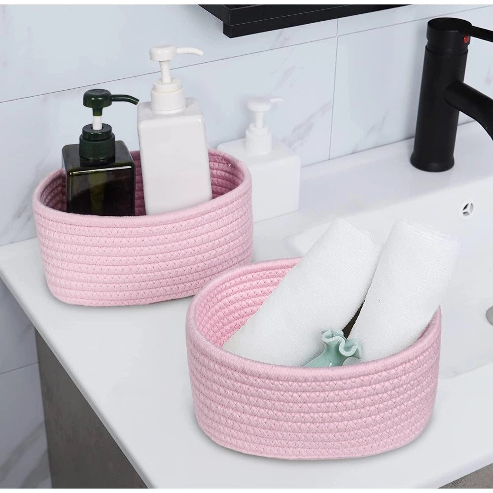Cotton 8X3 Inch Round 2 Set Bedside Organizer With Out Lid (Pi