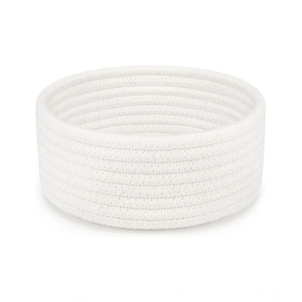 Cotton 8X3 Inch Round 1 Pcs Bedside Organizer With Out Lid (Wh