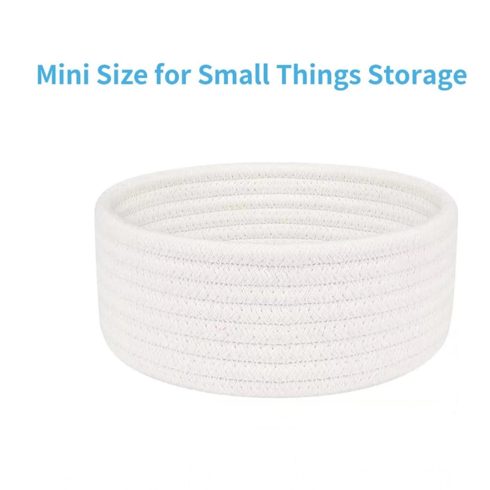 Cotton 8X3 Inch Round 1 Pcs Bedside Organizer With Out Lid (Wh