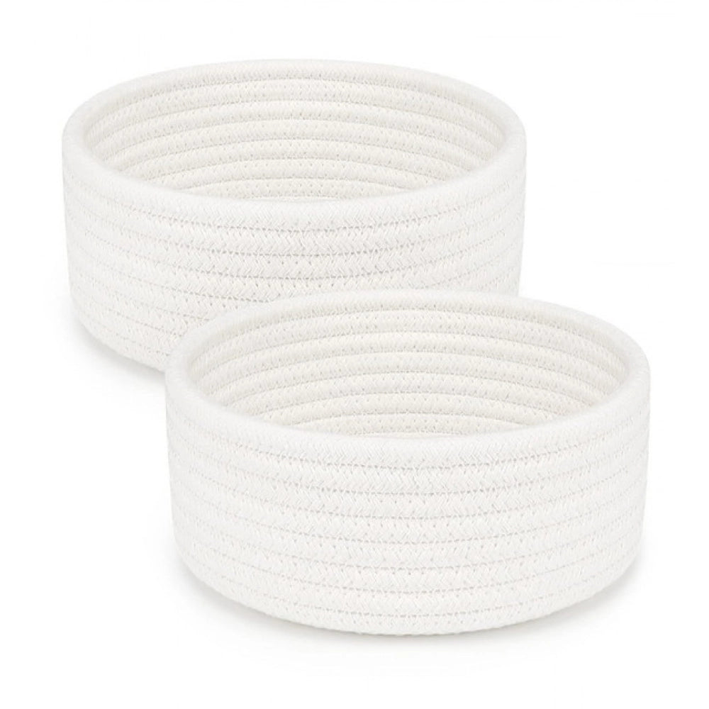 Cotton 8X3 Inch Round 2 Set Bedside Organizer With Out Lid (Wh