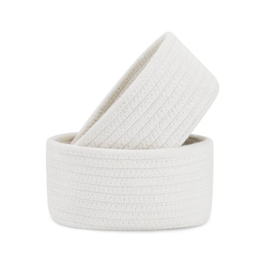 Cotton 8X3 Inch Round 2 Set Bedside Organizer With Out Lid (Wh