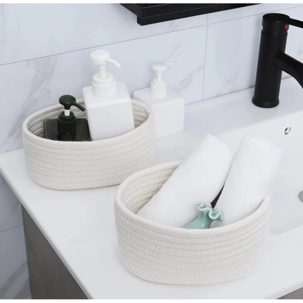 Cotton 8X3 Inch Round 2 Set Bedside Organizer With Out Lid (Wh