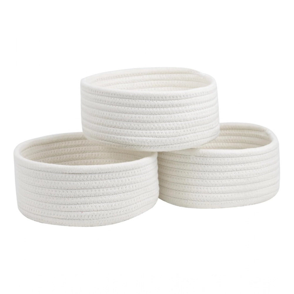 Cotton 8X3 Inch Round 3 Set Bedside Organizer With Out Lid (Wh