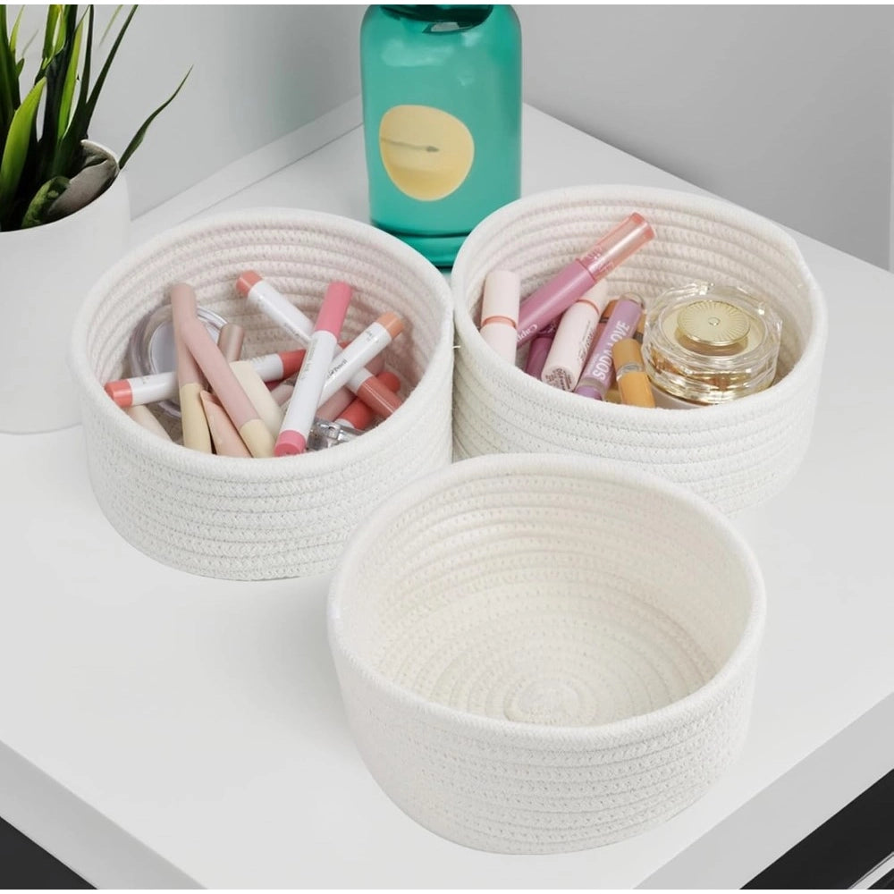 Cotton 8X3 Inch Round 3 Set Bedside Organizer With Out Lid (Wh