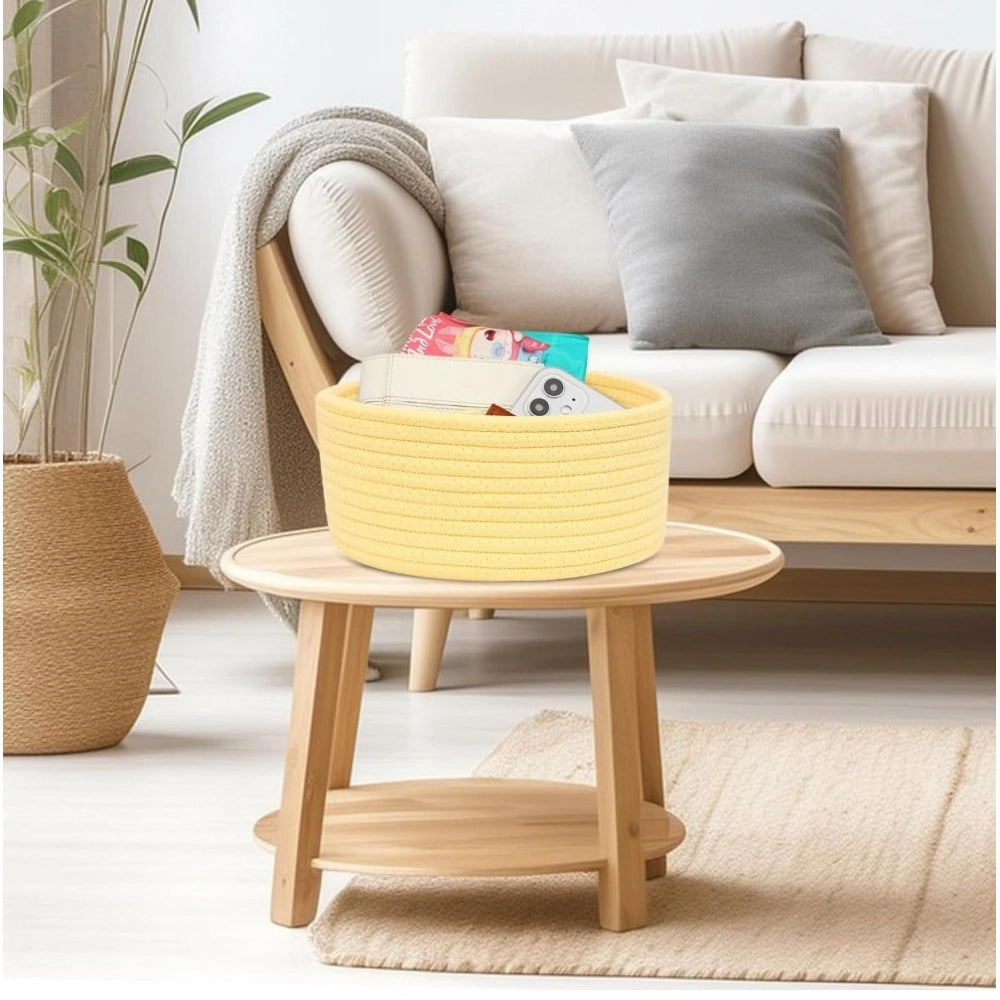 Cotton 8X3 Inch Round 1 Pcs Bedside Organizer With Out Lid (Ye