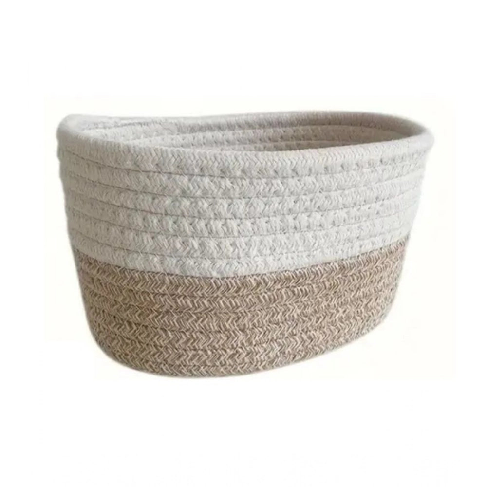 Cotton Pack of_1 Bathroom Storage Basket For Clothes (White)