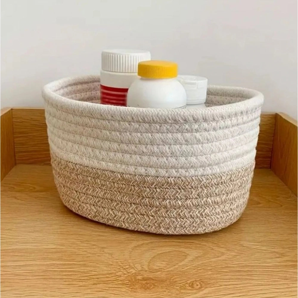 Cotton Pack of_1 Bathroom Storage Basket For Clothes (White)
